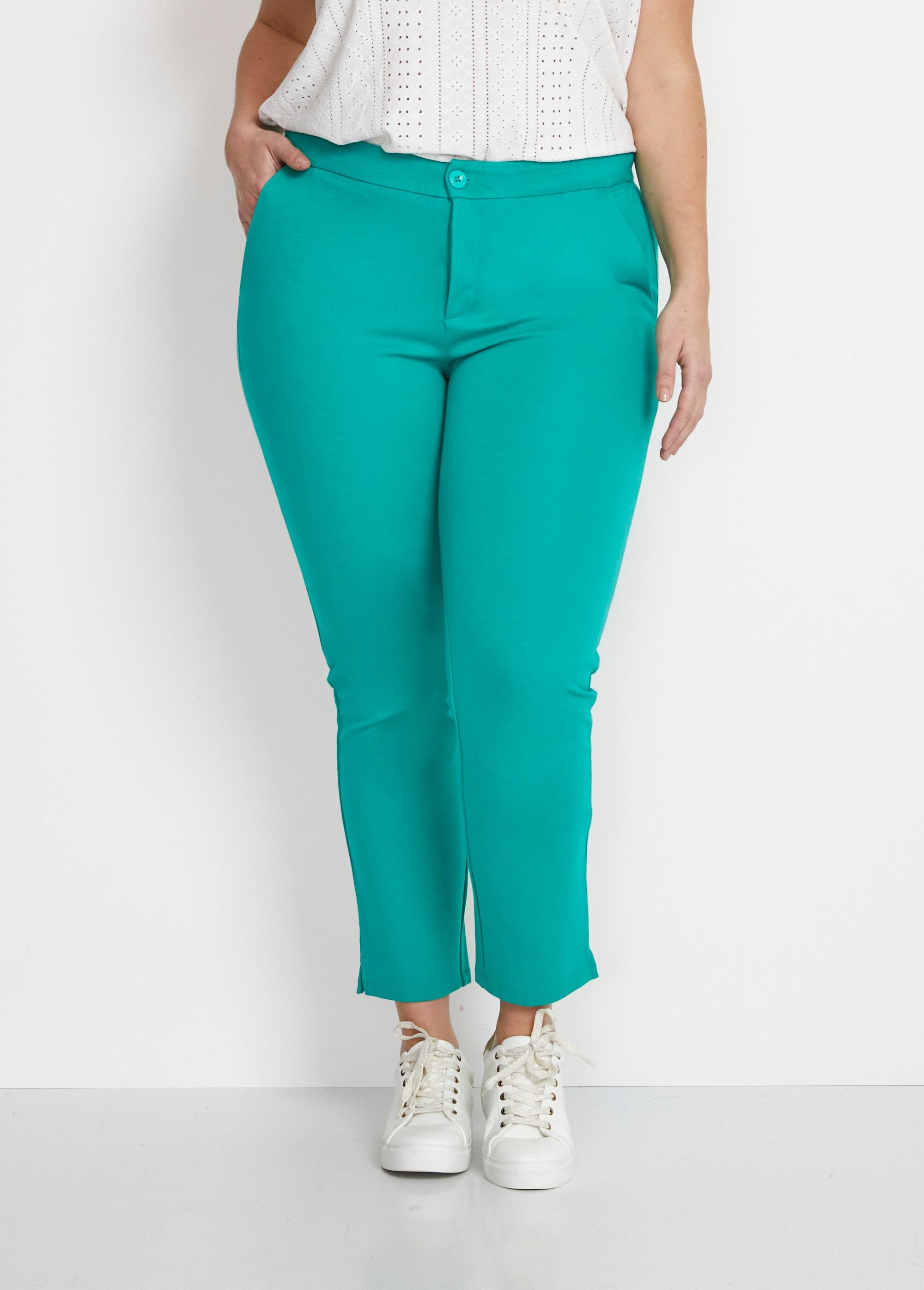 Pantalón_recto_7/8_de_malla_Milano_Verde_FA1_curvy