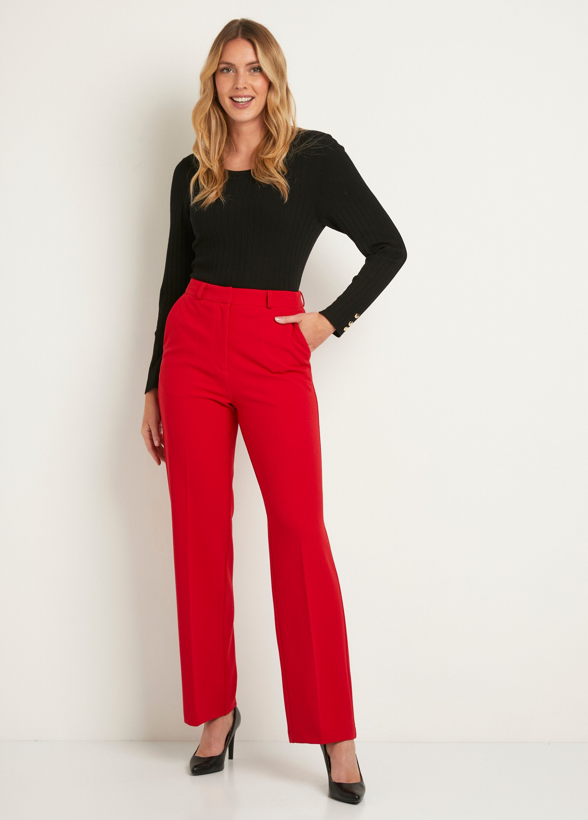 Pantalón_fluido_de_pierna_ancha_en_punto_elástico_liso_Rojo_SF1_slim