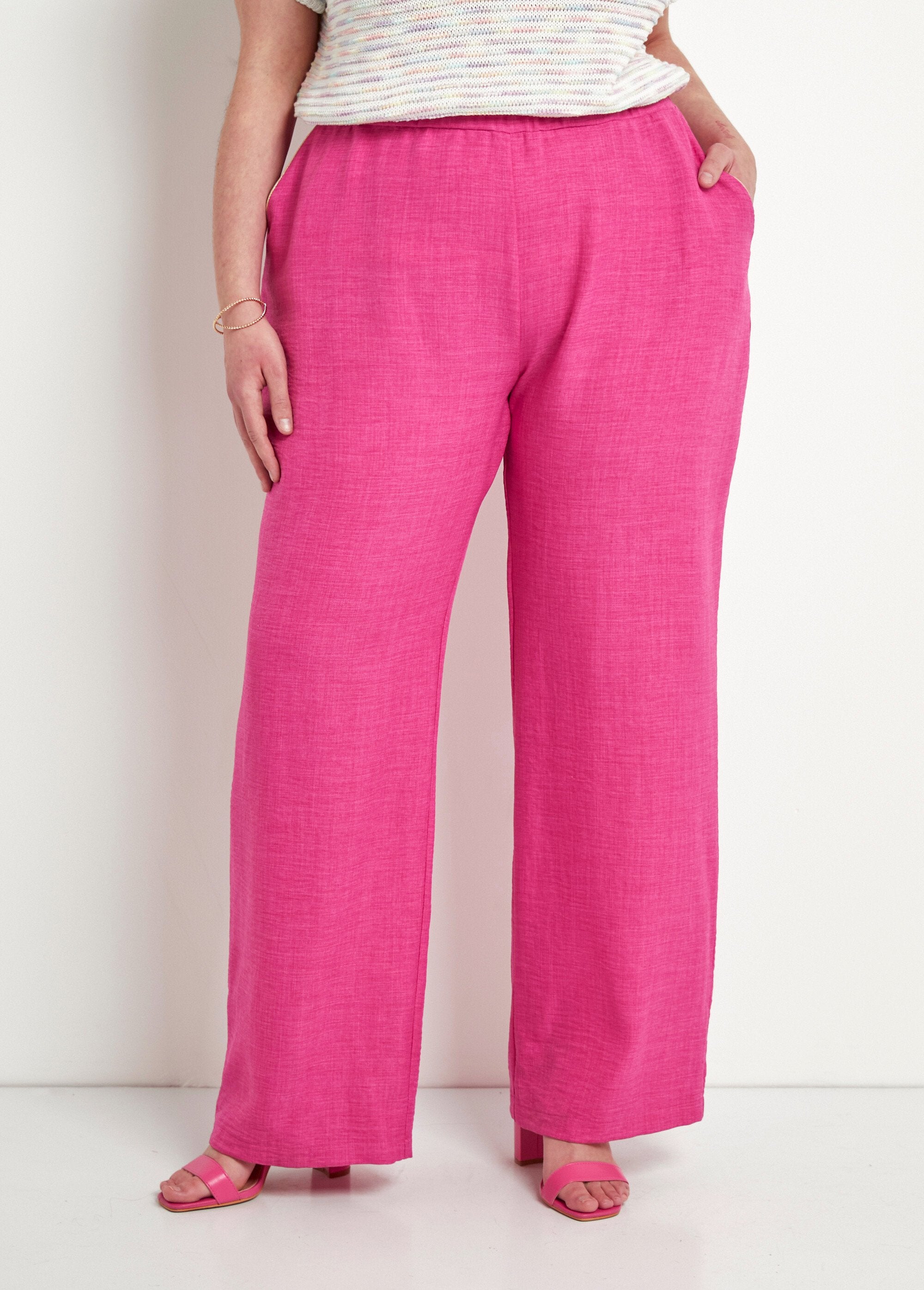Pantalón_efecto_lino_con_cintura_elástica_ancha_Rosa_FA1_curvy