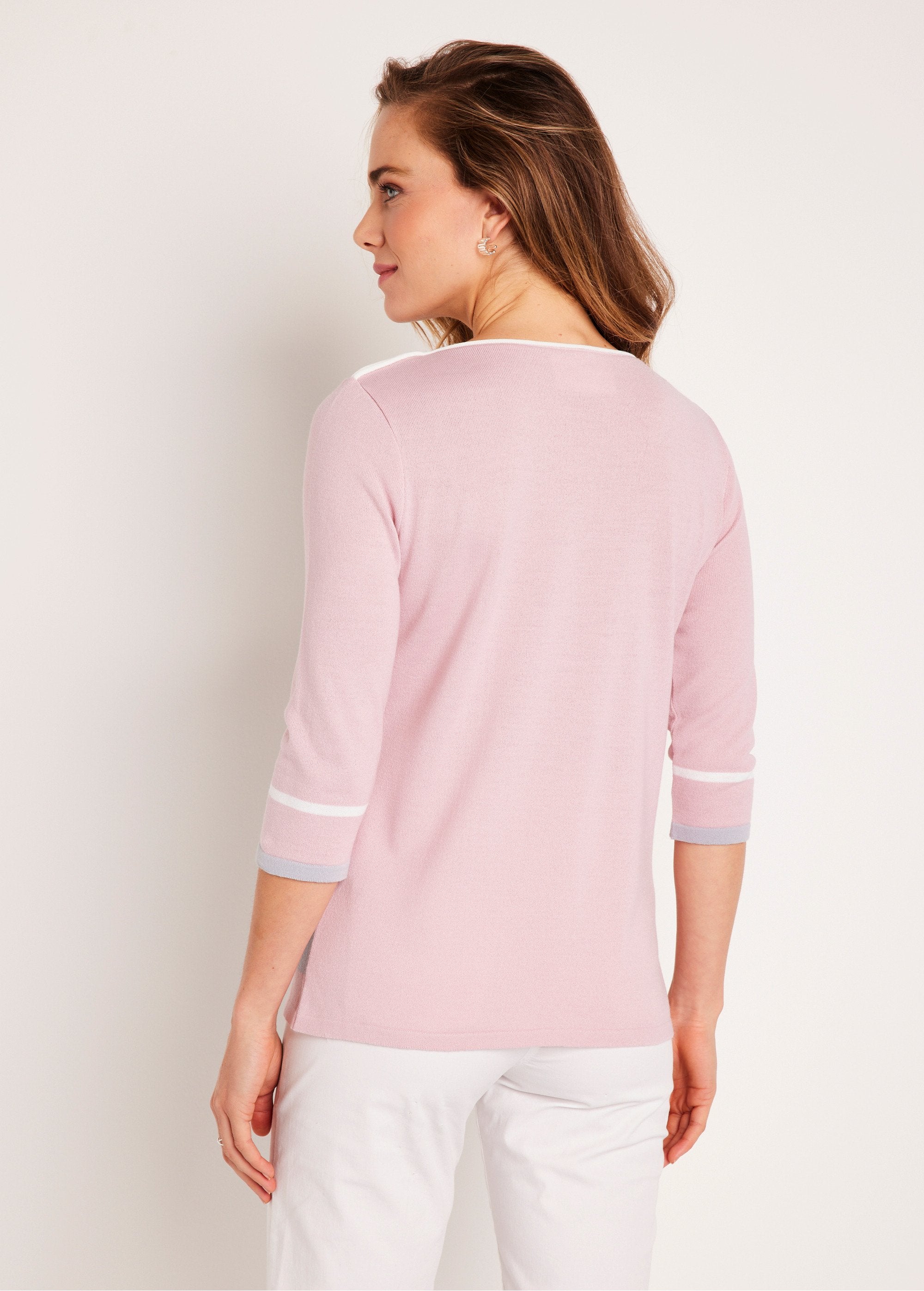 Jersey_de_cuello_barco_y_manga_3/4_con_delantero_de_jacquard_de_rayas_rosa_y_gris_DO1_slim