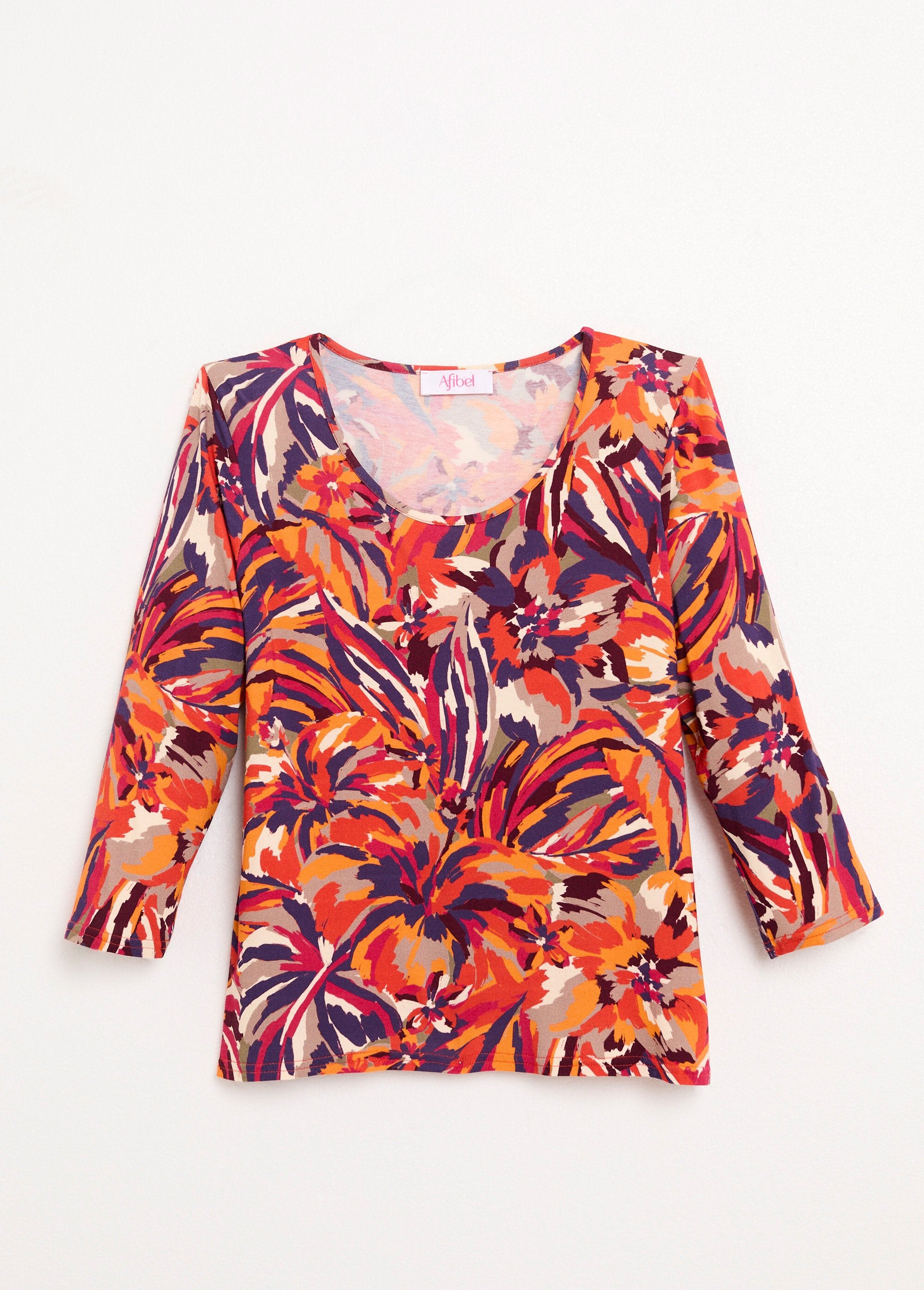 Camiseta_de_cuello_redondo_con_mangas_3/4_Estampado_de_miel_AP1_slim