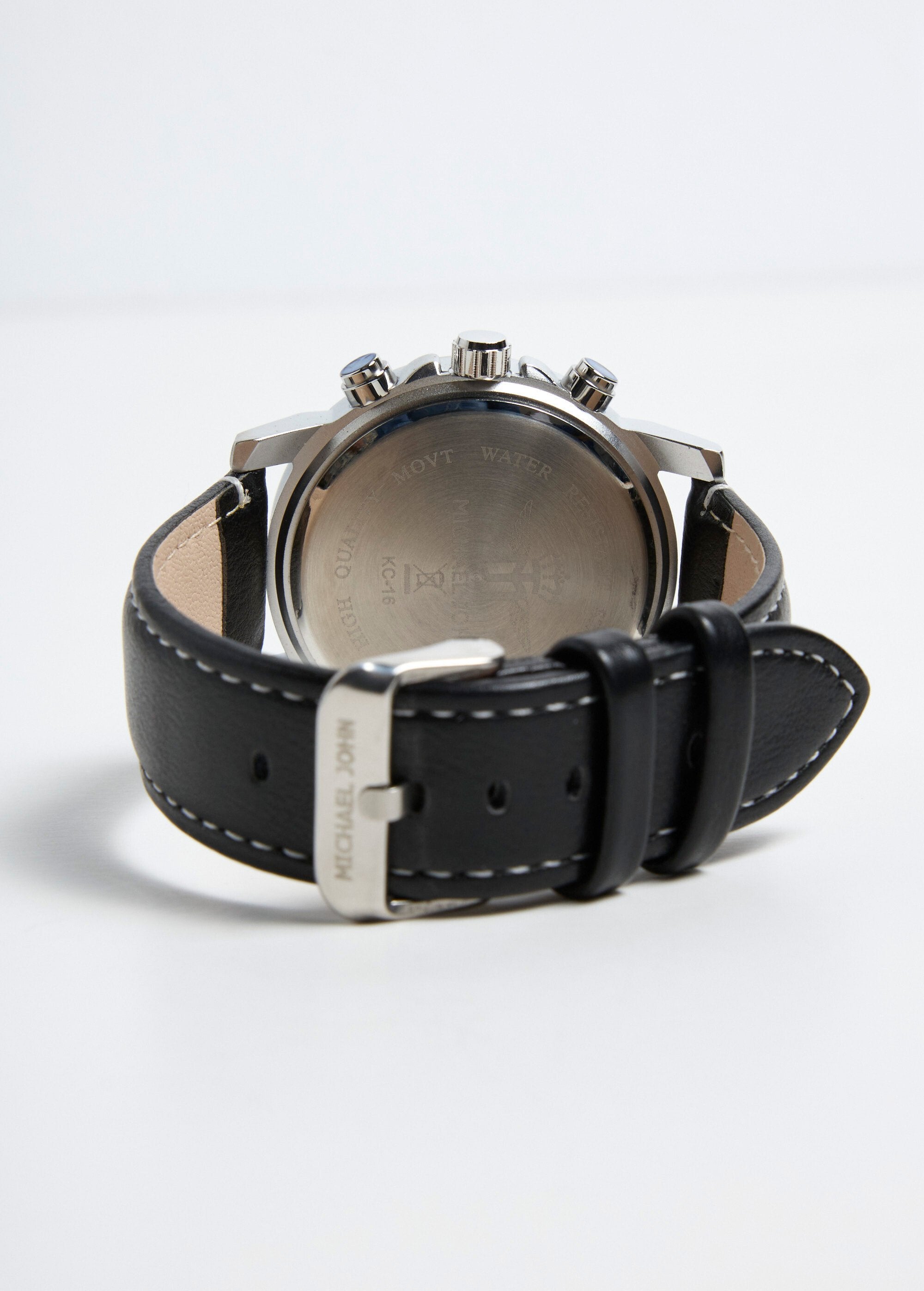 Reloj_cronógrafo_redondo_en_acero_inoxidable_y_piel._Negro_DE2_slim