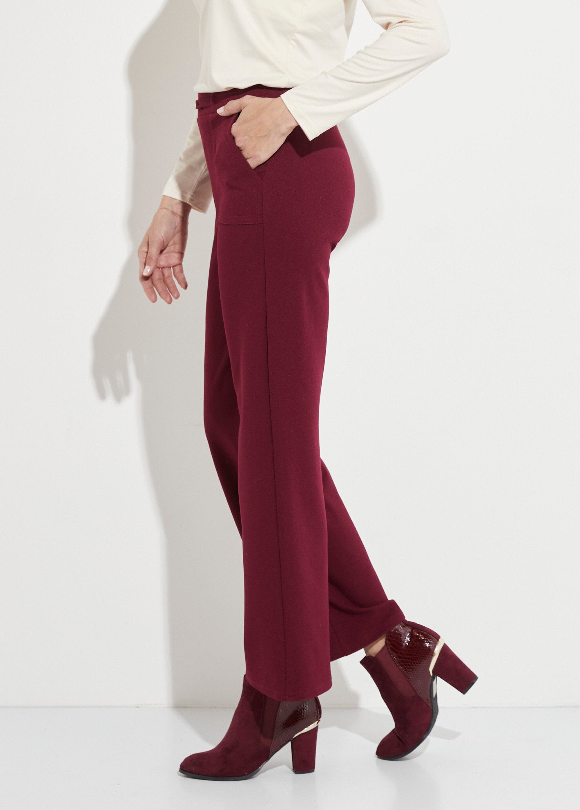 Pantalon_droit_taille_élastiquée_ceinture_bijou_Bordeaux_GA1_slim