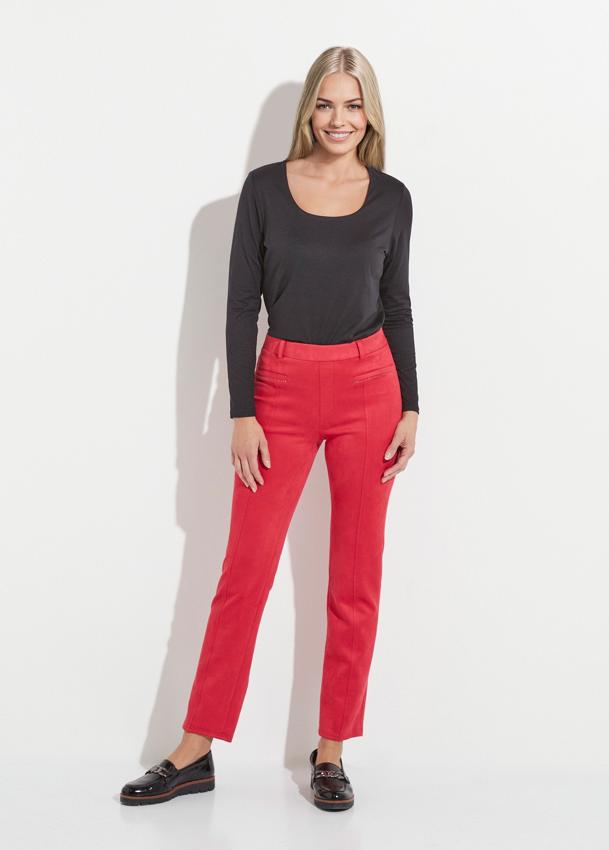Pantalon_droit_tissu_suédé_ceinture_élastiquée_ventre_plat_Tomette_SF1_slim