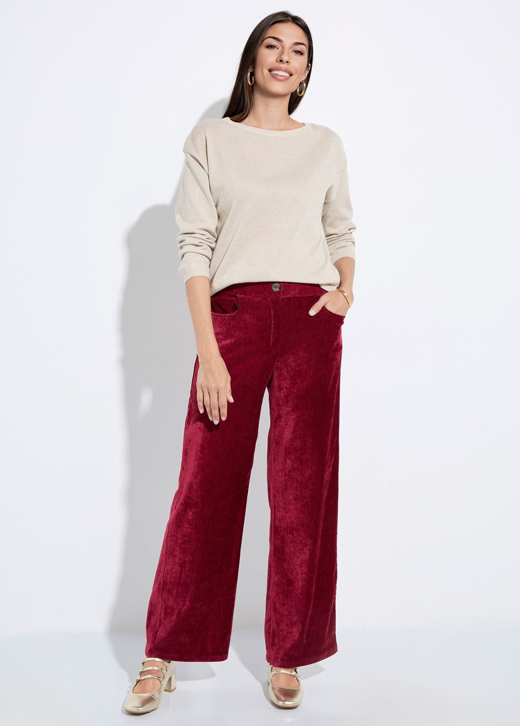 Pantalón_ancho_elástico_de_terciopelo_corto_Burdeos_SF1_slim