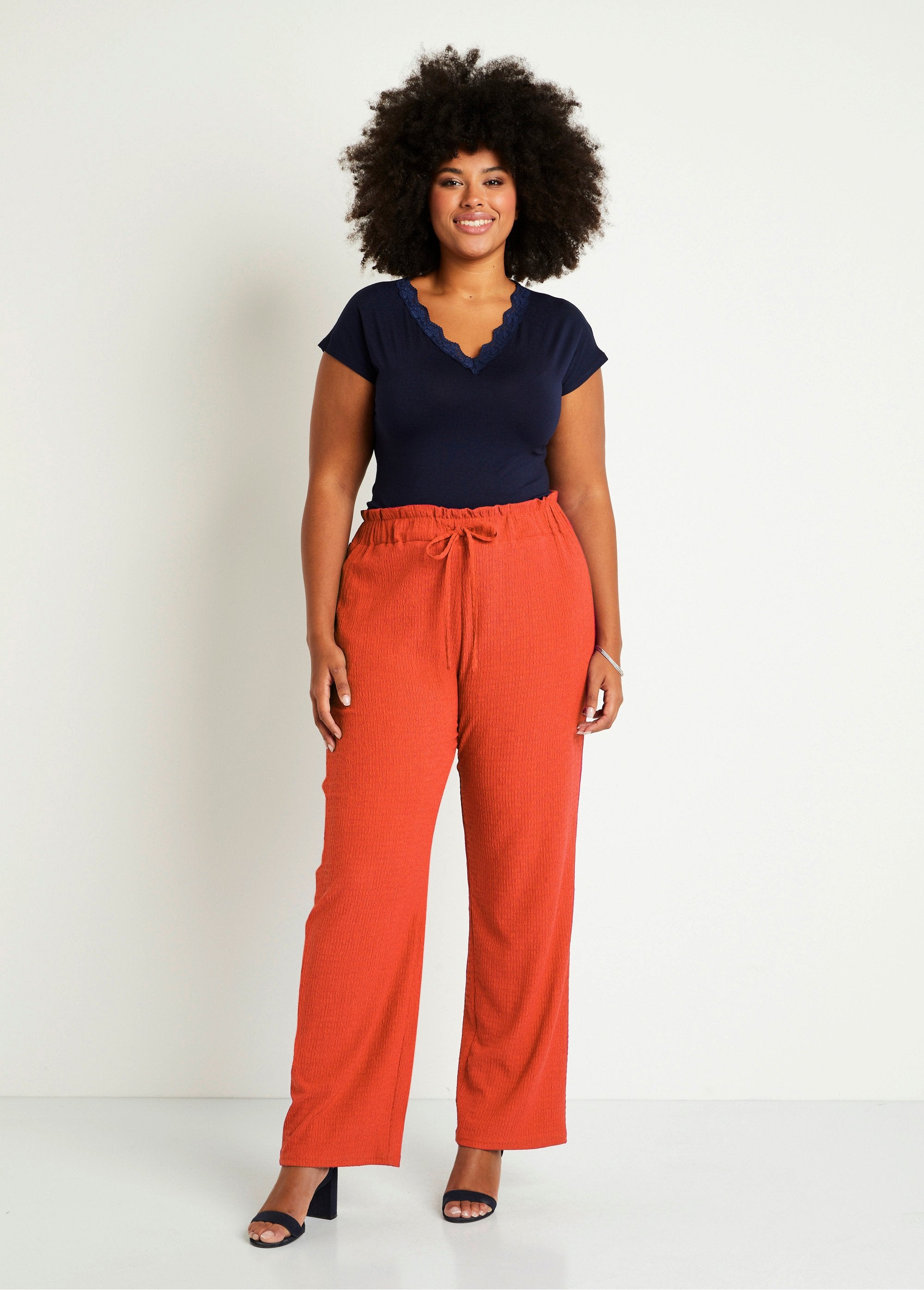 Pantalón_punto_cintura_ancha_elástica_naranja_SF1_curvy