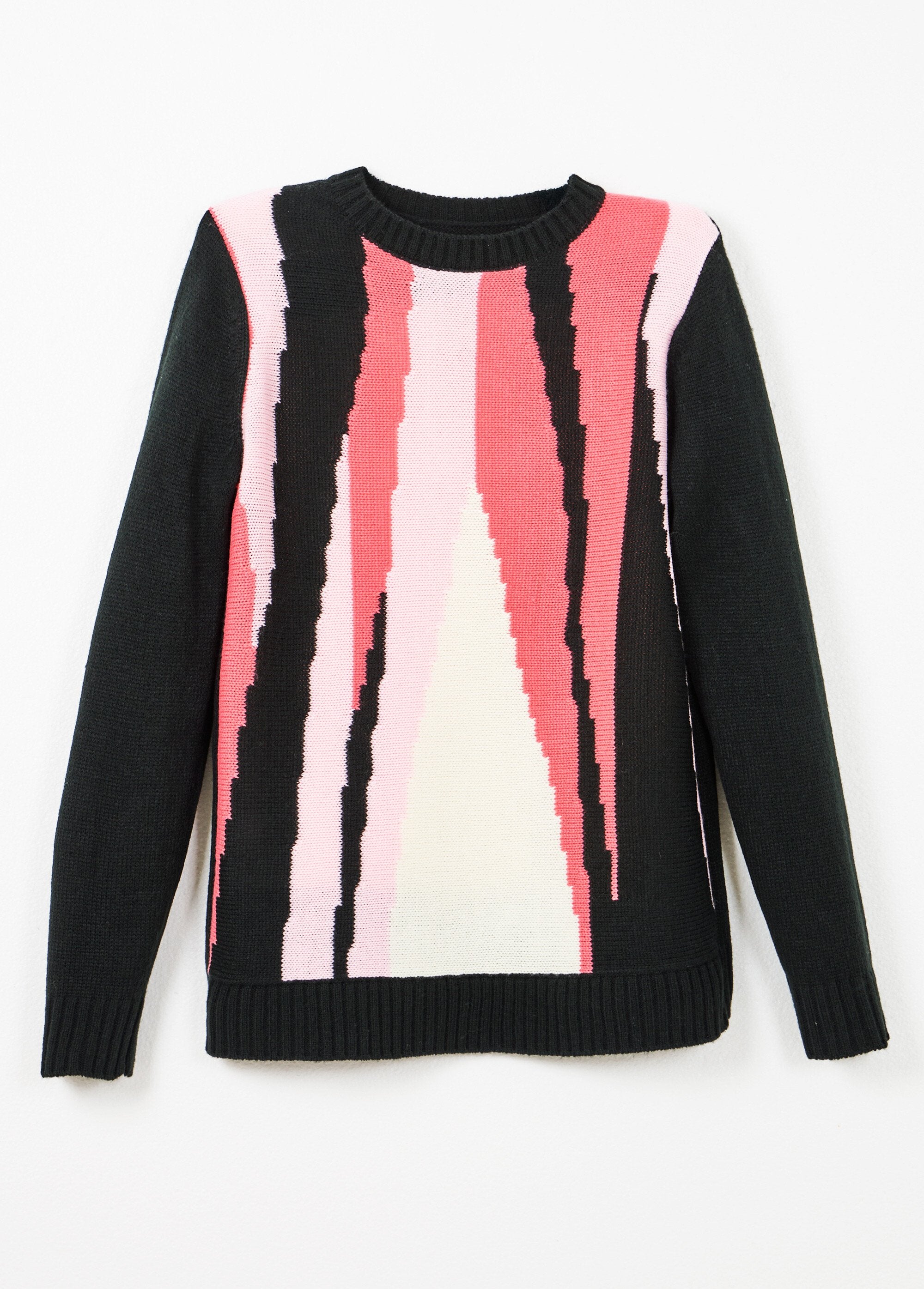 Suéter_cálido_de_jacquard_gráfico_con_cuello_redondo_Negro_y_rosa_AP1_slim