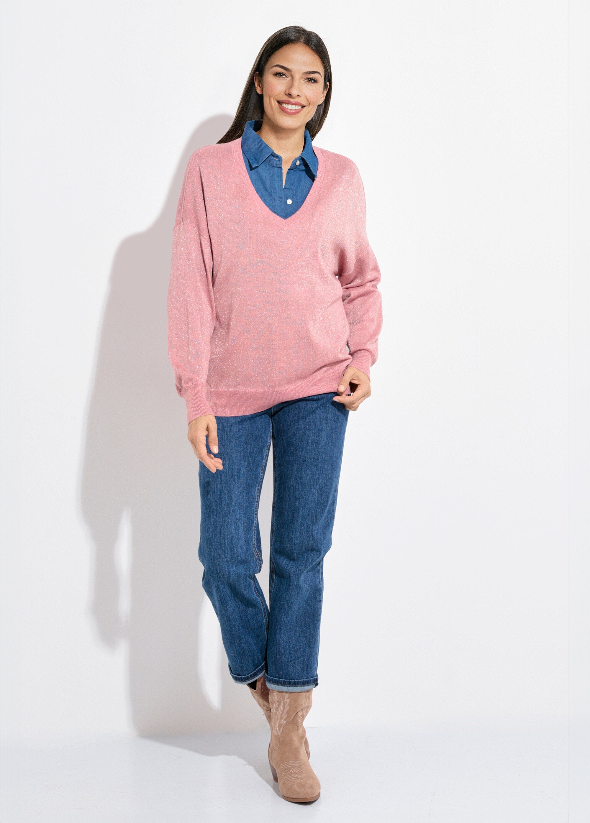 Suéter_de_cuello_en_V_de_punto_metalizado_de_calibre_fino_rosa_viejo_SF1_slim