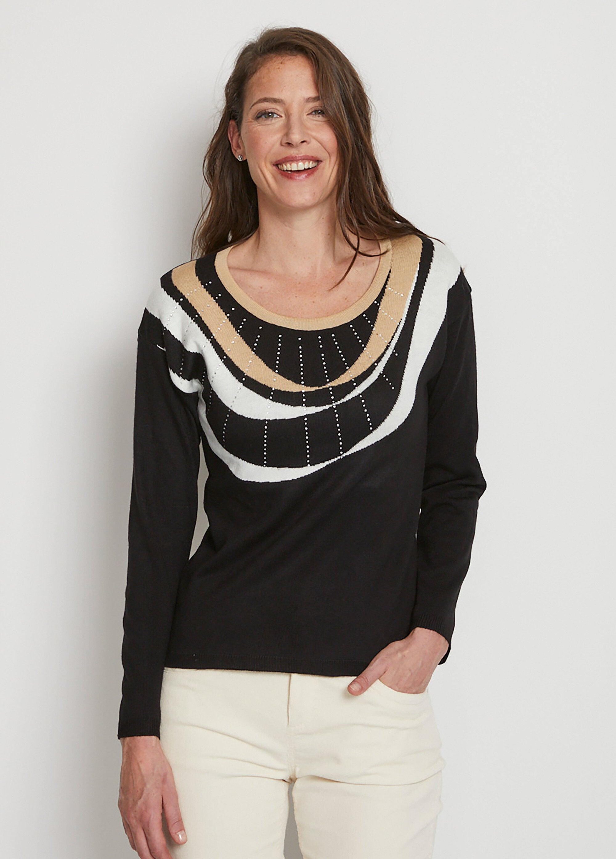 Jersey_corto_de_jacquard_con_strass_y_cuello_redondo_Negro_y_beige_FA1_slim