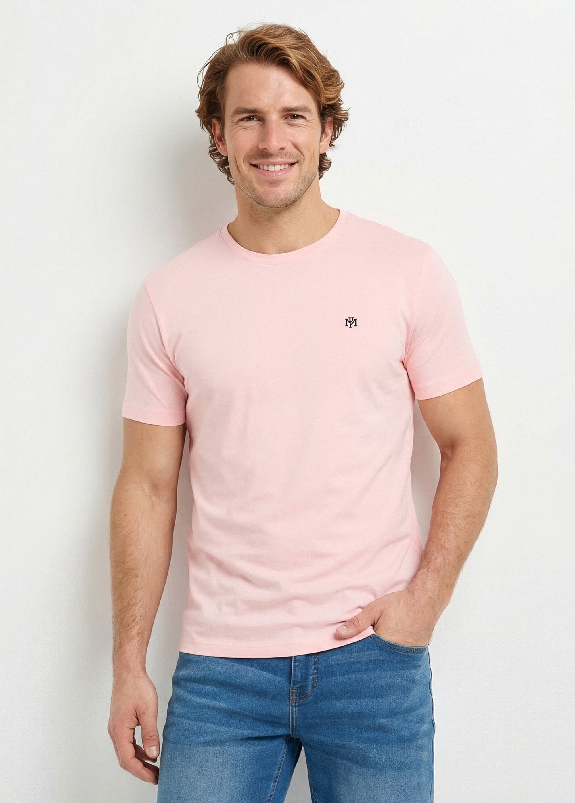 Camiseta_de_cuello_redondo_bordada_de_manga_corta_Rosa_pálido_FA1_slim