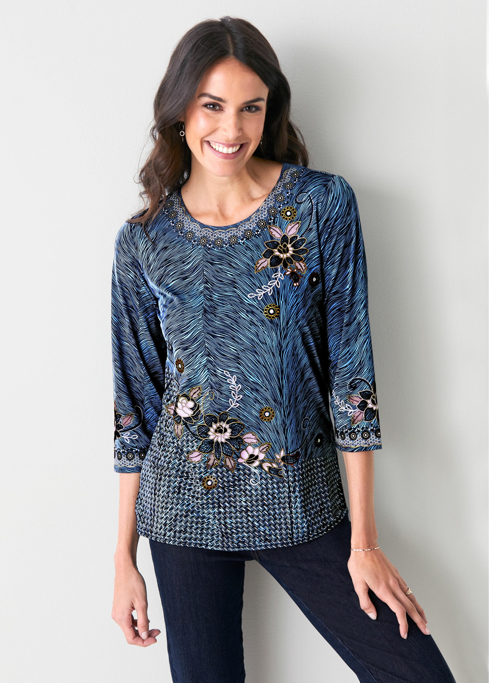 Camiseta_larga_fantasía_manga_3/4_Azul_FA1_slim