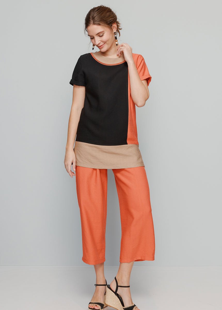 Túnica_de_tejido_efecto_lino_Negro_y_ladrillo_SF1_slim